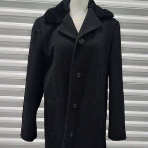 Harve Bernard Fur Trimmed 100% Wool Coat Size 10 Black